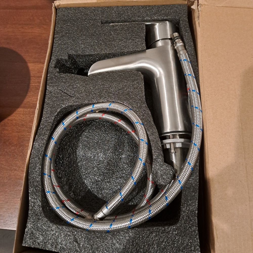 Delta Stainless Steel Waterfall Basin Faucet in Satin Finish with Hose